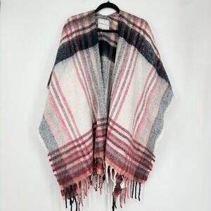 Andersen & Lauth | Anthropologie Plaid Ruana Poncho Wrap Cape Fringe Multi OS